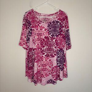 CHICO'S The Ultimate Tee Womens L Short Sleeve Pink Floral Stretch Flowy